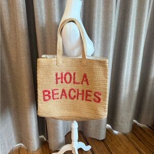 Stylish Tan Tote Bag with Pink Accents